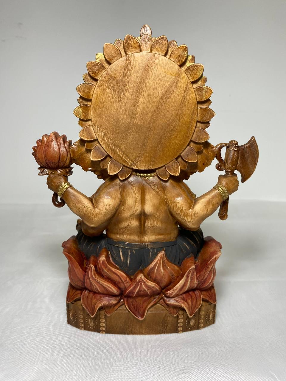 Ganesha Statue – Handcrafted Wooden Ganesha Figurine – Sacred Ganesha Hindu God Decor Made of Ash Wood