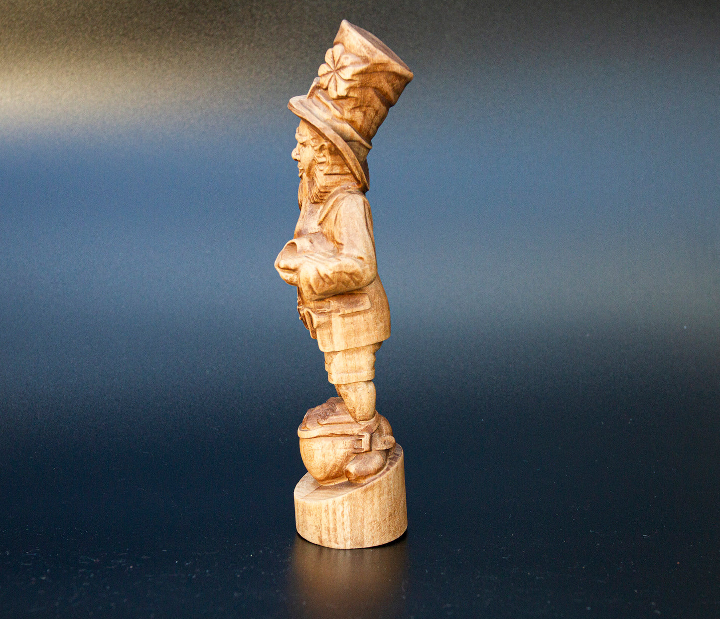 Leprechaun Wooden Sculpture, Irish Wish-granting Wizard