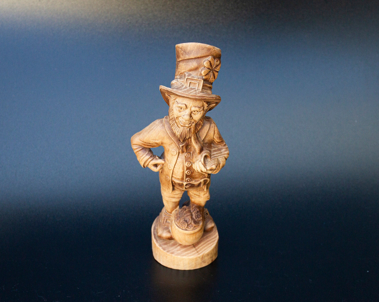 Leprechaun Wooden Sculpture, Irish Wish-granting Wizard