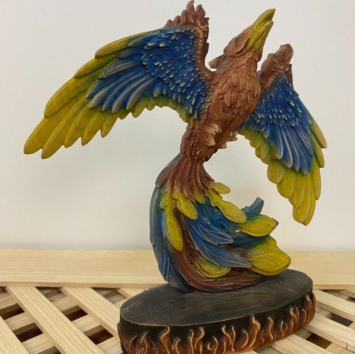 Phoenix Greek statue Phoenix statue Mythical bird Colored phoenix Egyptian phoenix Greek mythology Fantasy statue Fantasy wood décor