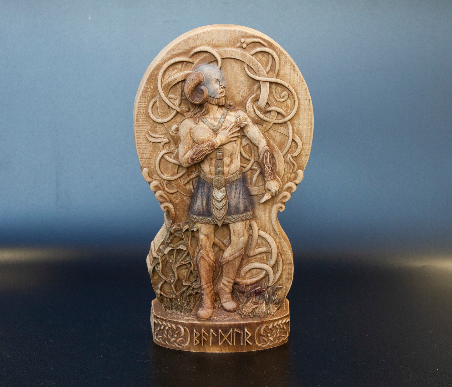 Baldr - Statuette en bois artisanale, exquise, dieu nordique de la lumière et de la beauté
