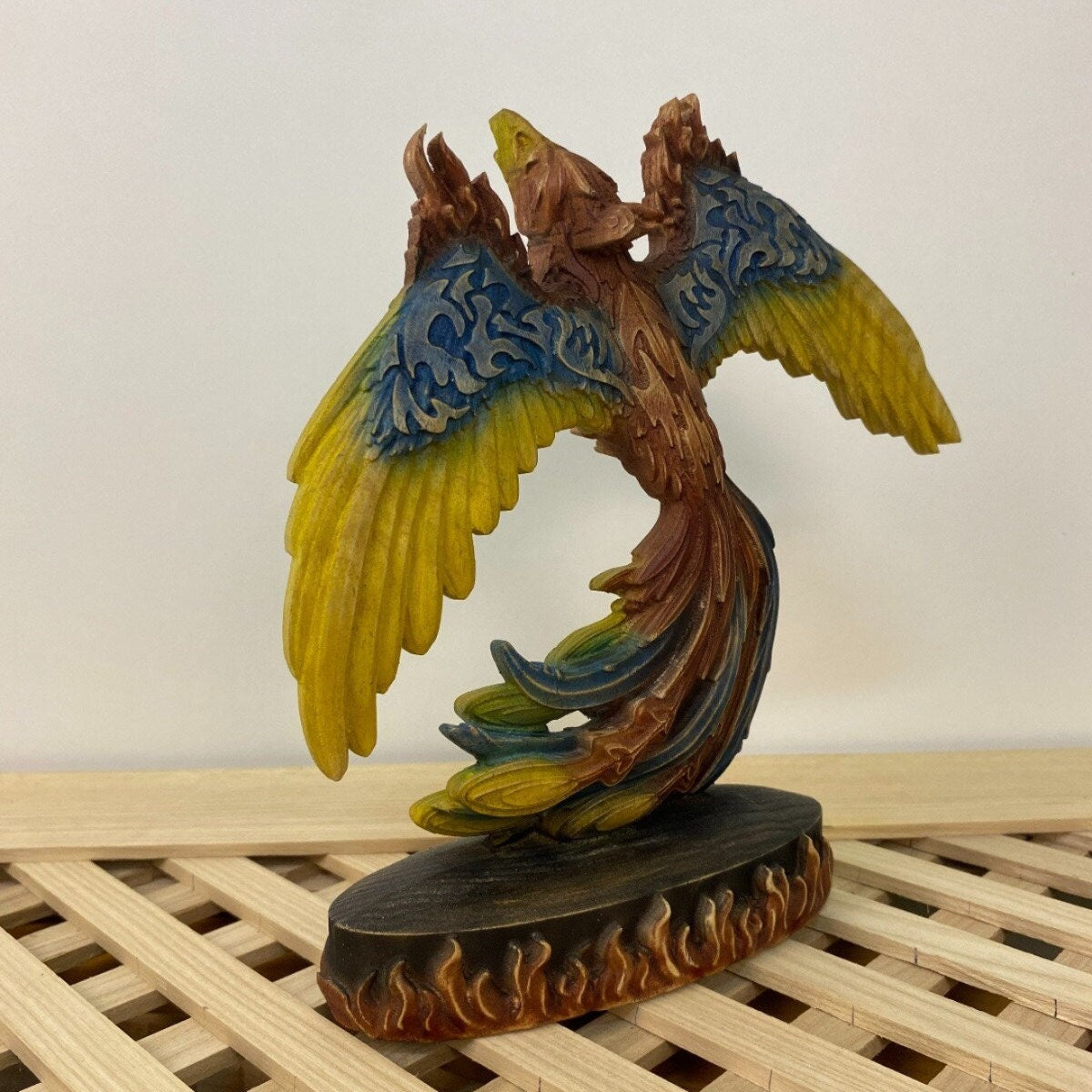 Phoenix Greek statue Phoenix statue Mythical bird Colored phoenix Egyptian phoenix Greek mythology Fantasy statue Fantasy wood décor