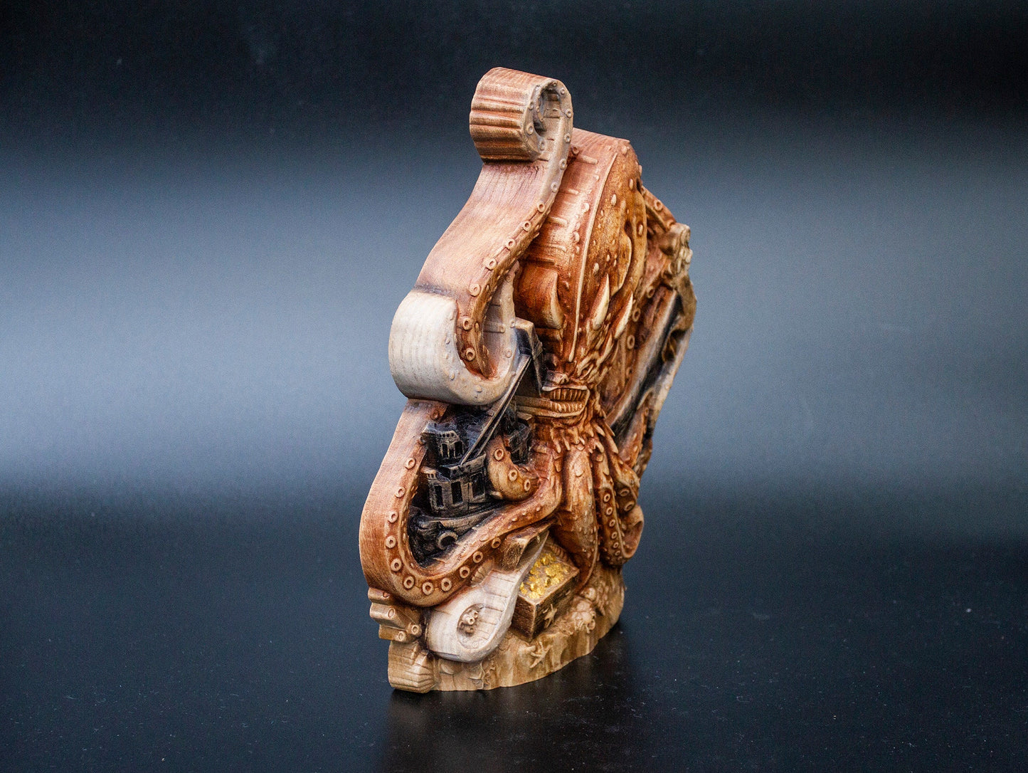 Statue de table Kraken en bois représentant un monstre marin, une pieuvre, 20 cm, sculpture, figurine, statuette, vie marine, décoration de salon