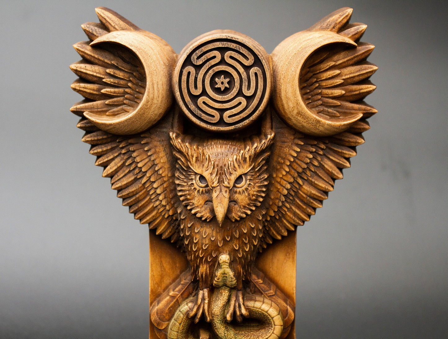 Hecate Owl Figurine – Wooden Hecate Owl Statue – Sacred Owl of Hecate Hand-Carved from Ecological Ash Wood