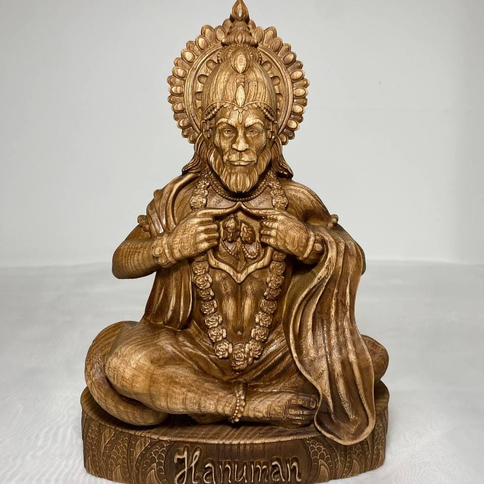 Statue d'Hanuman Idole d'Hanuman Dieux indiens Seigneur Hanuman Dieu hindou Mythologie indienne Dieu singe Art hindou Statue de dieu hindou Statue en bois sculpté