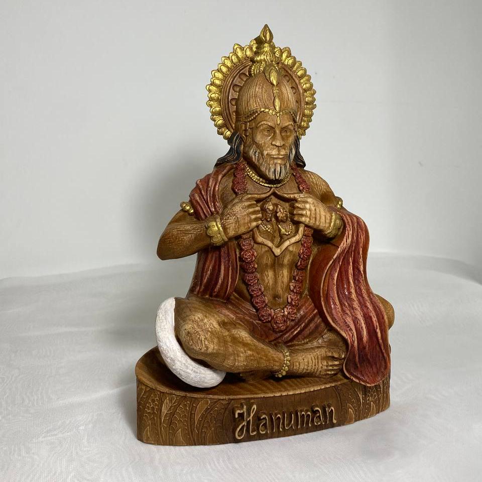Statue d'Hanuman Idole d'Hanuman Dieux indiens Seigneur Hanuman Dieu hindou Mythologie indienne Dieu singe Art hindou Statue de dieu hindou Statue en bois sculpté