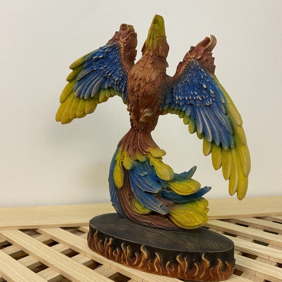 Phoenix Greek statue Phoenix statue Mythical bird Colored phoenix Egyptian phoenix Greek mythology Fantasy statue Fantasy wood décor