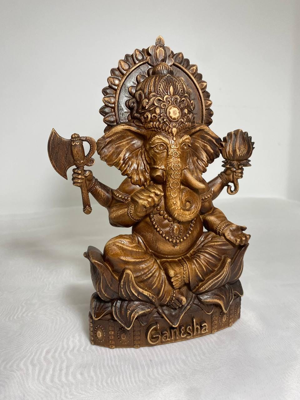 Ganesha Statue – Handcrafted Wooden Ganesha Figurine – Sacred Ganesha Hindu God Decor Made of Ash Wood