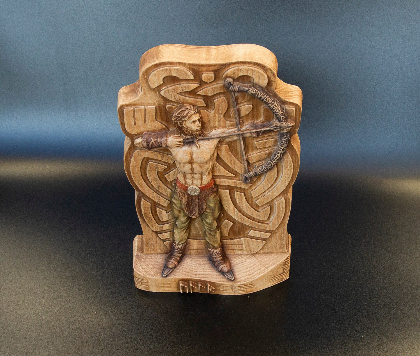 Statue d'Ullr Ullr Statuette en bois païenne nordique Asatru, mythologie nordique Dieu nordique de l'hiver et de la chasse