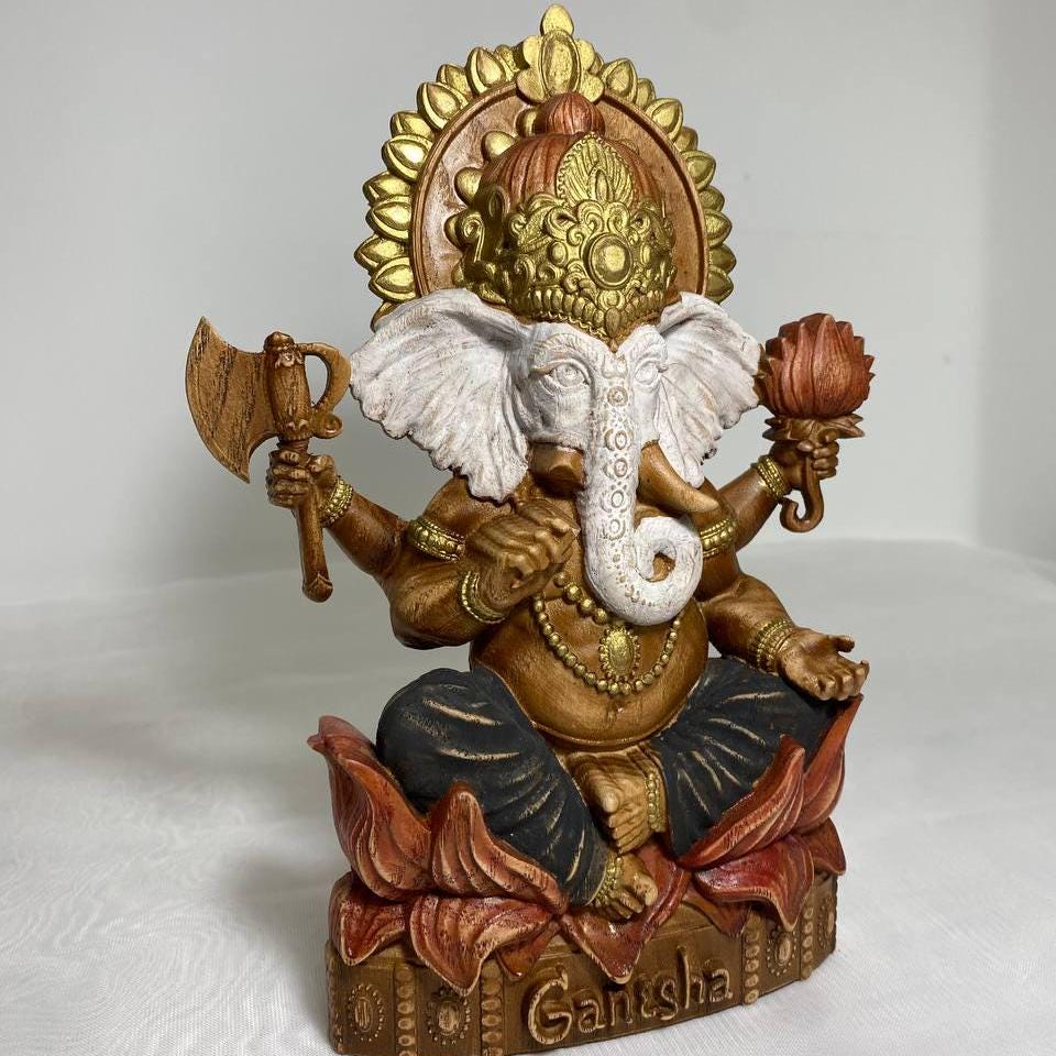 Ganesha Statue – Handcrafted Wooden Ganesha Figurine – Sacred Ganesha Hindu God Decor Made of Ash Wood