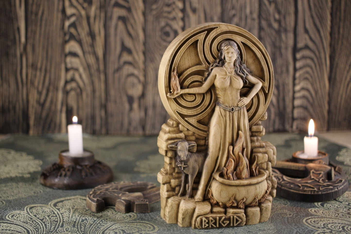 Statue de Brigid, déesse nordique, figurine celtique, dieux irlandais, sculpture en bois, art païen, souvenir, personnages du Nord
