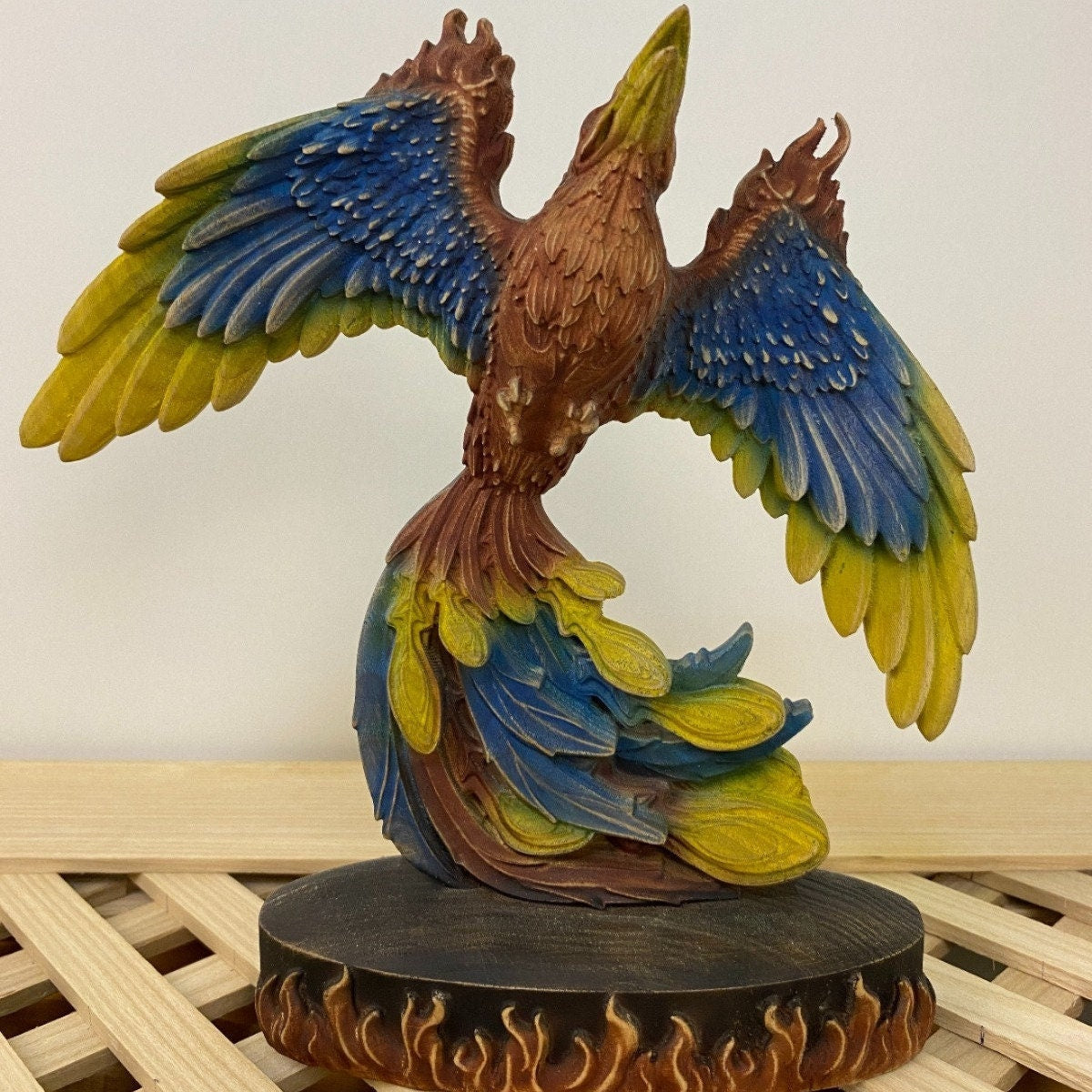 Phoenix Greek statue Phoenix statue Mythical bird Colored phoenix Egyptian phoenix Greek mythology Fantasy statue Fantasy wood décor