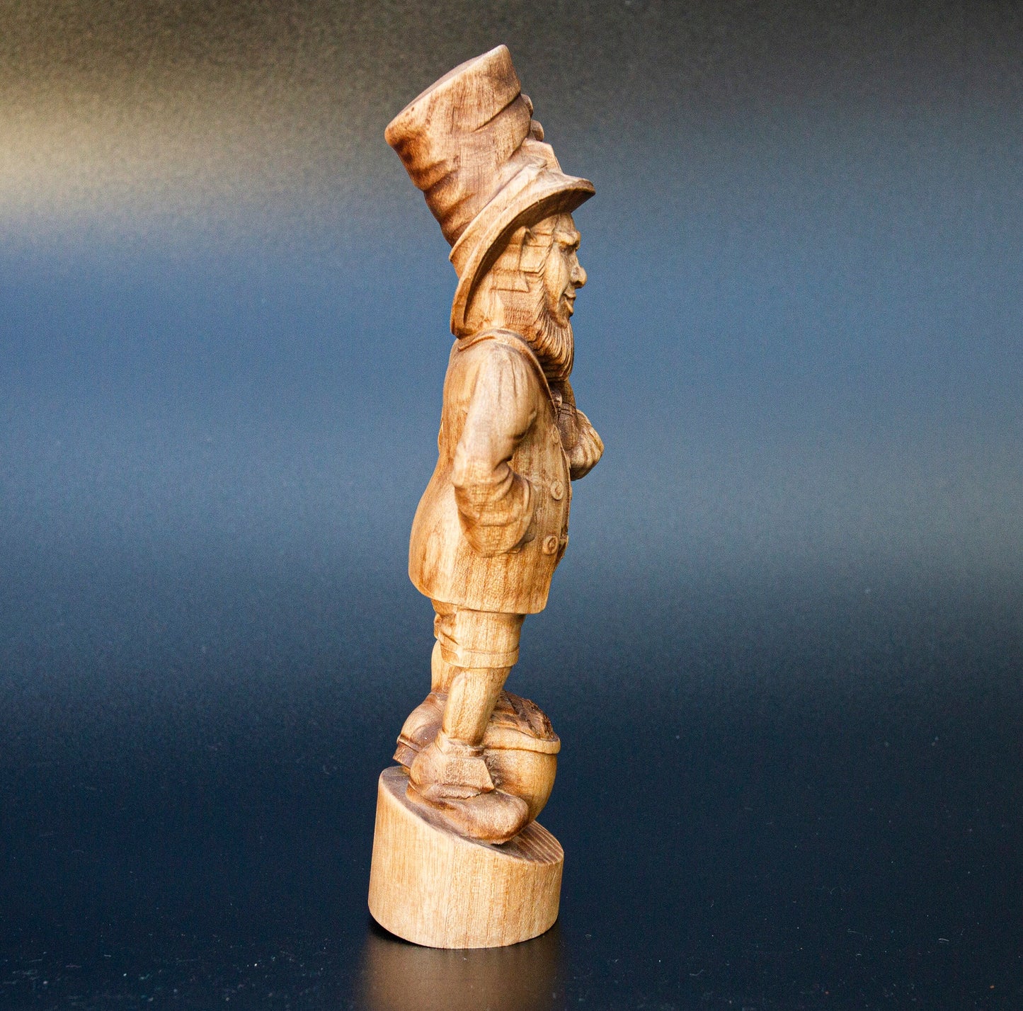Leprechaun Wooden Sculpture, Irish Wish-granting Wizard