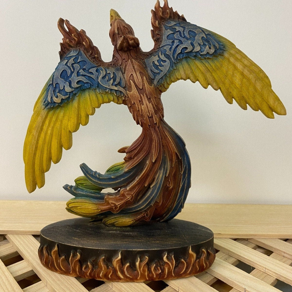 Phoenix Greek statue Phoenix statue Mythical bird Colored phoenix Egyptian phoenix Greek mythology Fantasy statue Fantasy wood décor