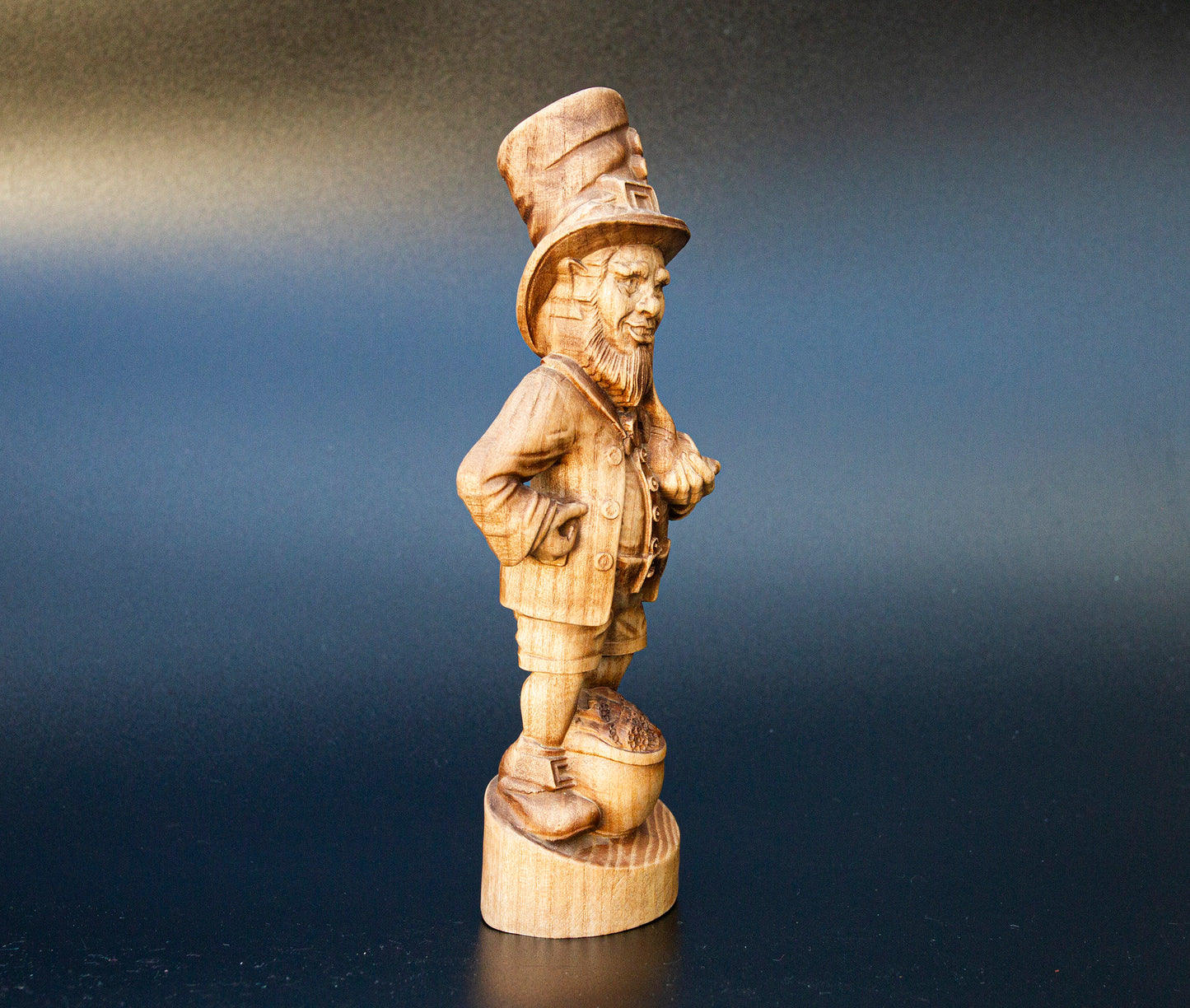 Leprechaun Wooden Sculpture, Irish Wish-granting Wizard