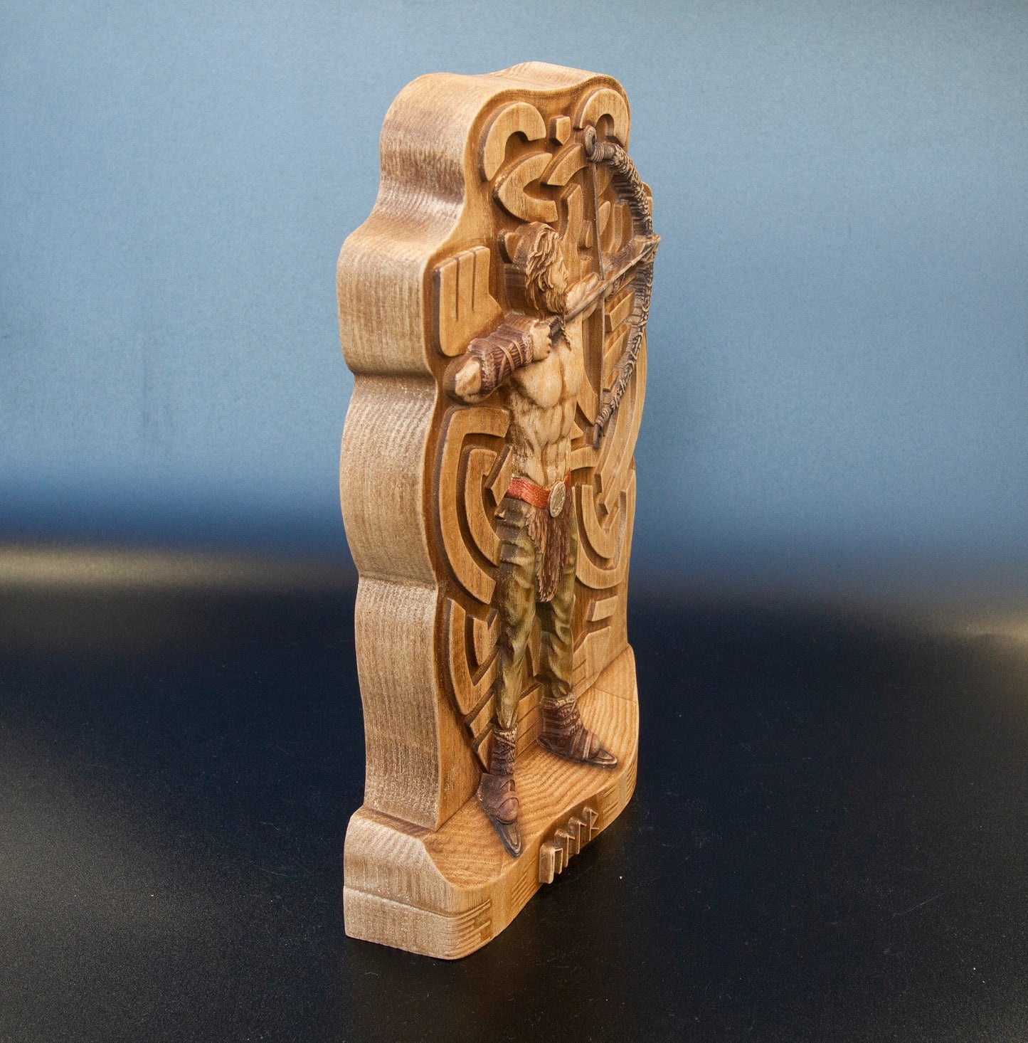 Statue d'Ullr Ullr Statuette en bois païenne nordique Asatru, mythologie nordique Dieu nordique de l'hiver et de la chasse