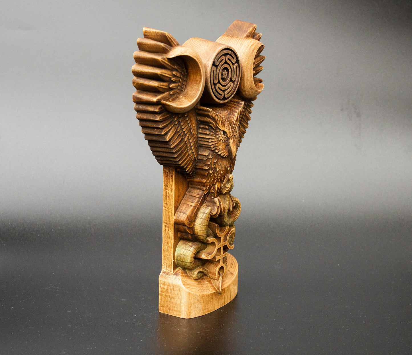 Hecate Owl Figurine – Wooden Hecate Owl Statue – Sacred Owl of Hecate Hand-Carved from Ecological Ash Wood