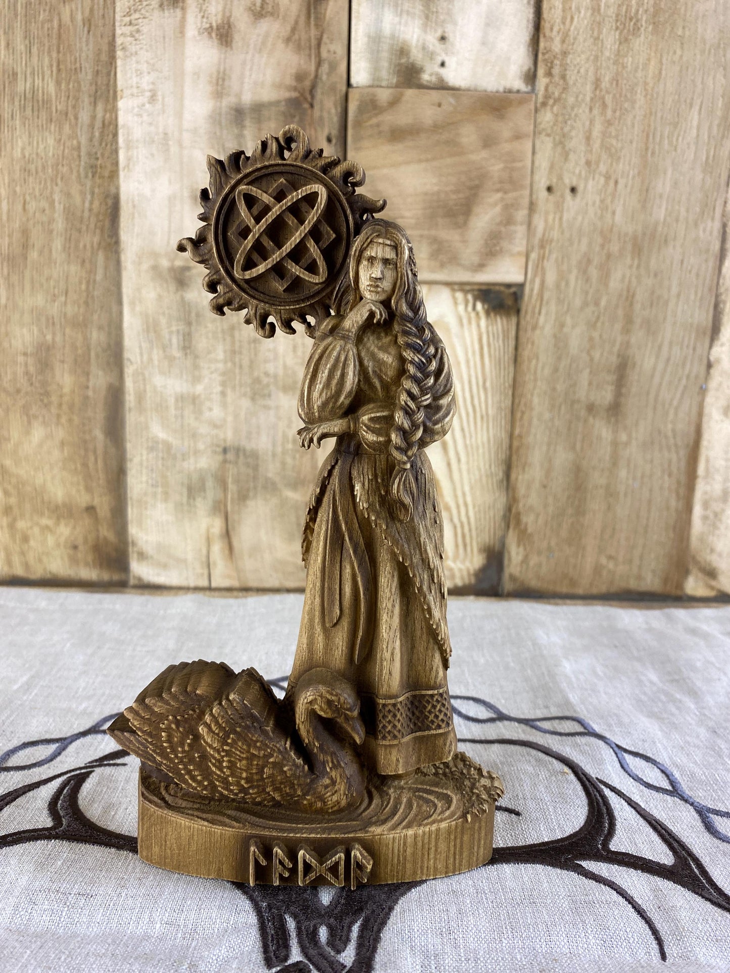 Lada Figure β Wooden Slavic Goddess Statue β Symbol of Love, Beauty & Spring with Sacred Swan