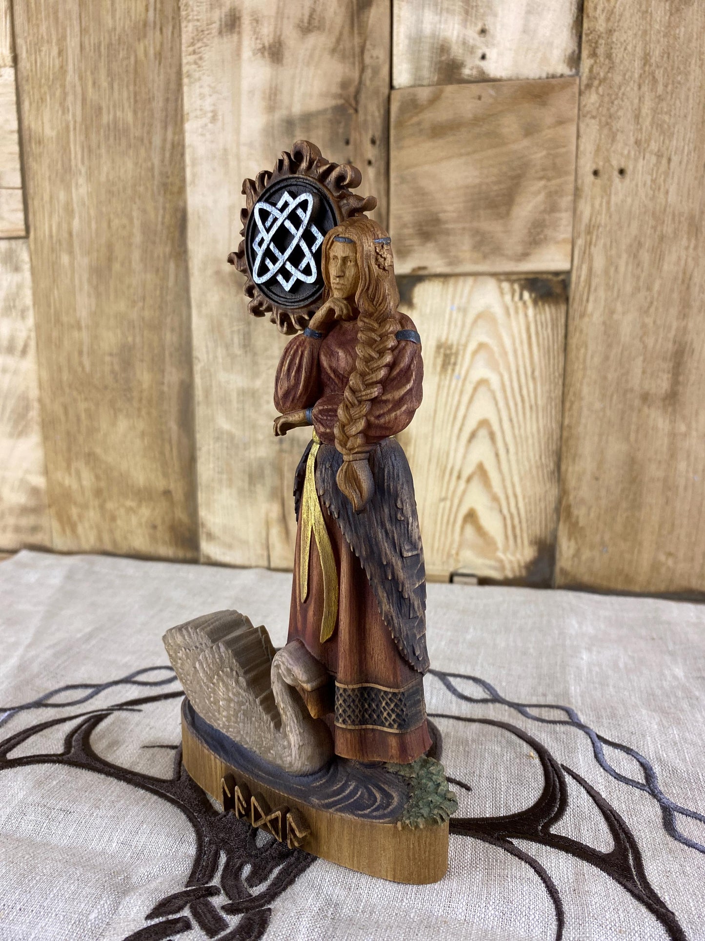 Lada Figure β Wooden Slavic Goddess Statue β Symbol of Love, Beauty & Spring with Sacred Swan