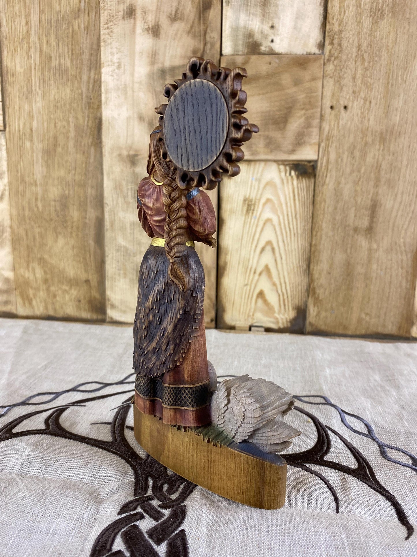 Lada Figure β Wooden Slavic Goddess Statue β Symbol of Love, Beauty & Spring with Sacred Swan