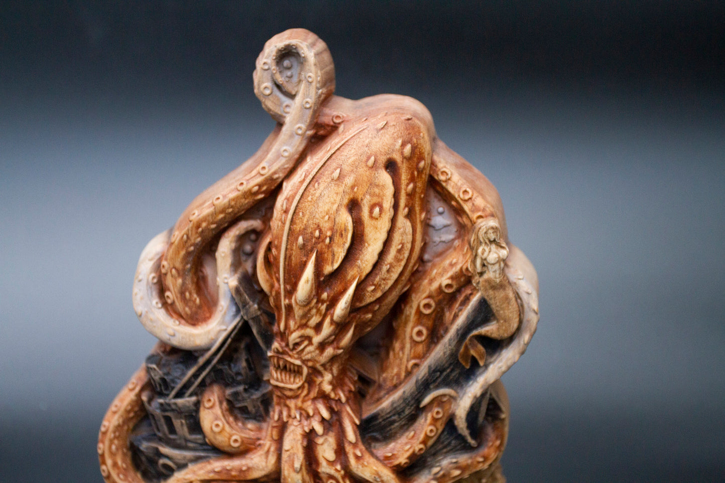 Statue de table Kraken en bois représentant un monstre marin, une pieuvre, 20 cm, sculpture, figurine, statuette, vie marine, décoration de salon