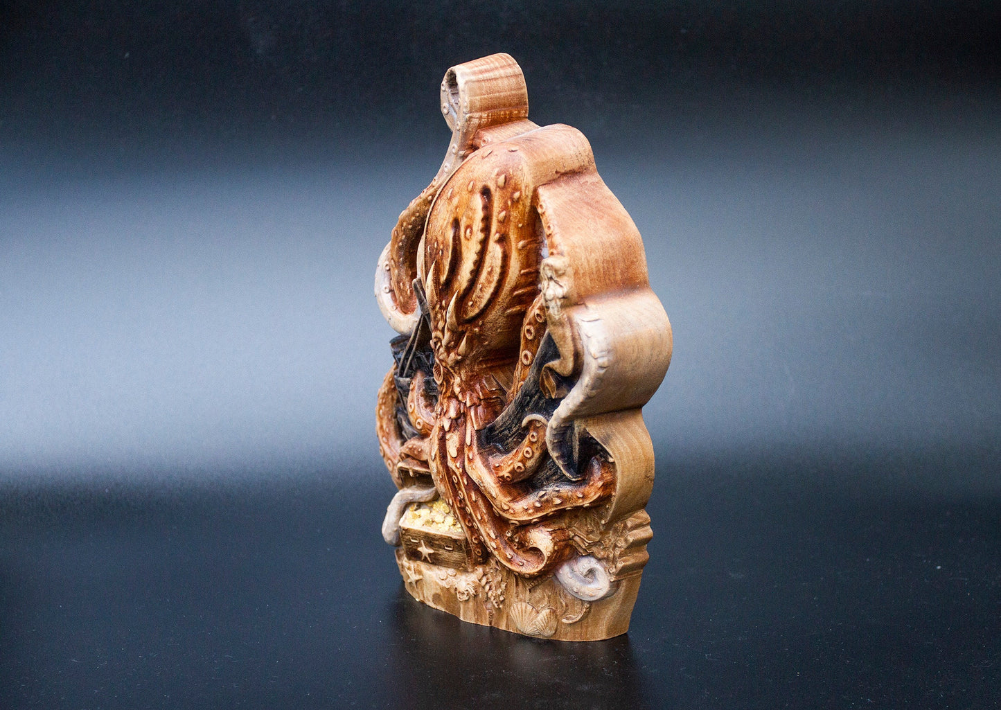 Statue de table Kraken en bois représentant un monstre marin, une pieuvre, 20 cm, sculpture, figurine, statuette, vie marine, décoration de salon