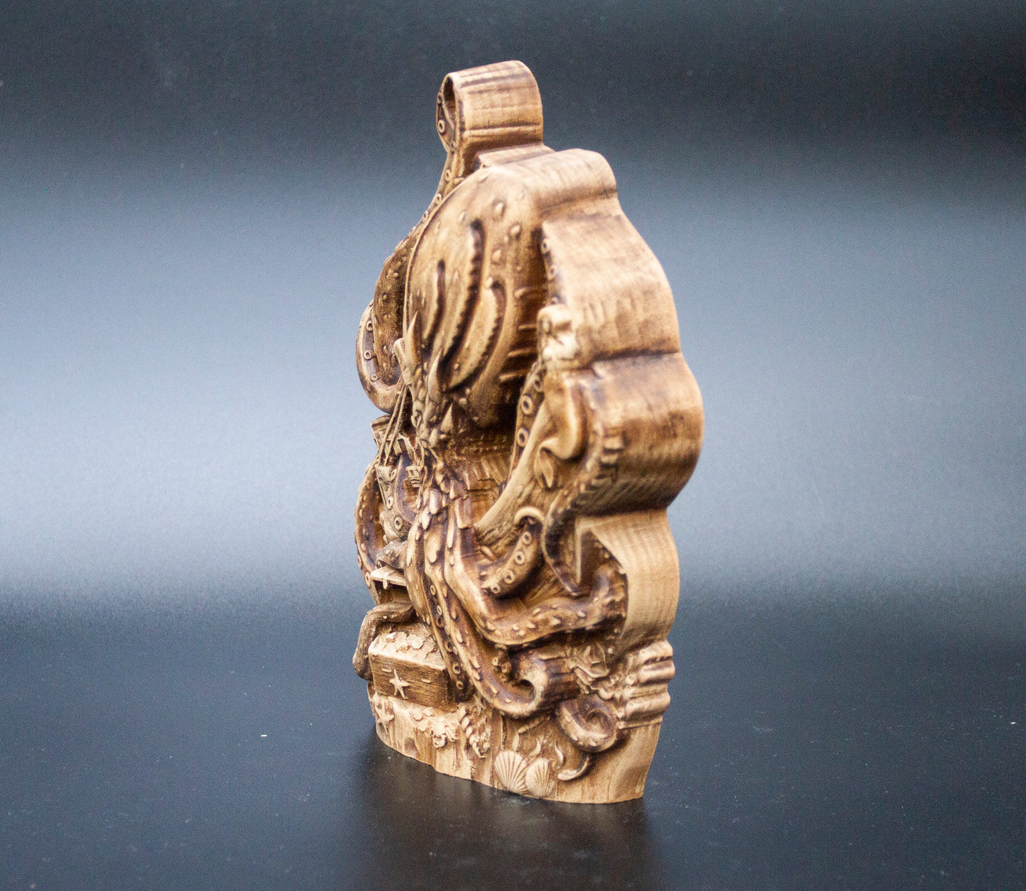 Statue de table Kraken en bois véritable non coloré, monstre marin, pieuvre, sculpture de 20 cm, figurine, vie marine