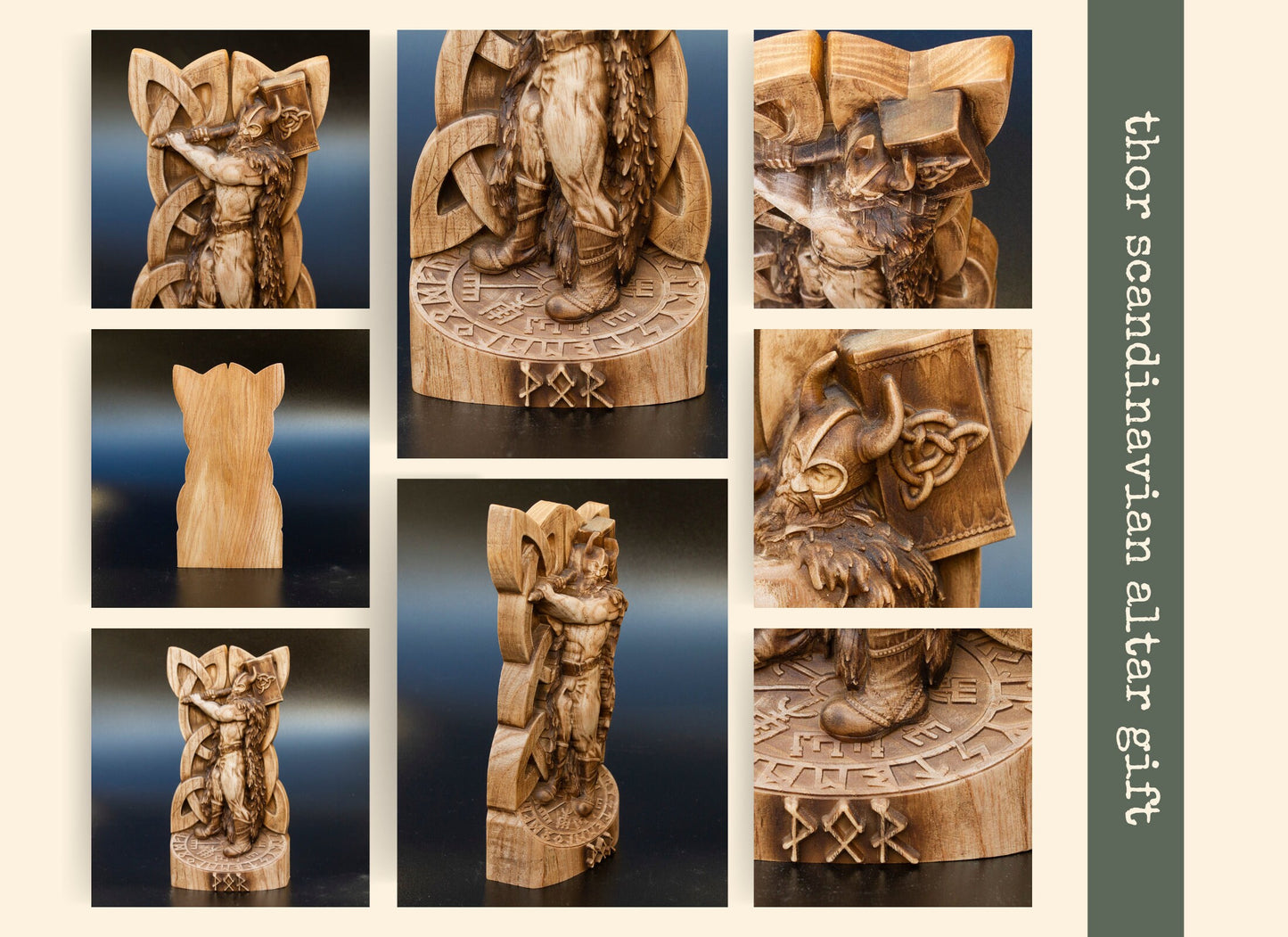 Thor Statue Tabletop Wood Sculpture Figurine Scandinavian Gods Statue Altar Souvenir Norse Gods
