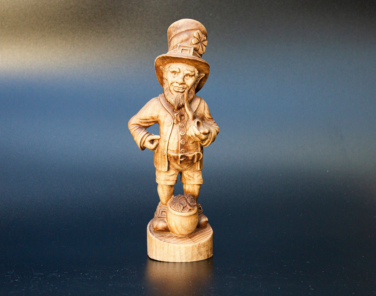 Leprechaun Wooden Sculpture, Irish Wish-granting Wizard