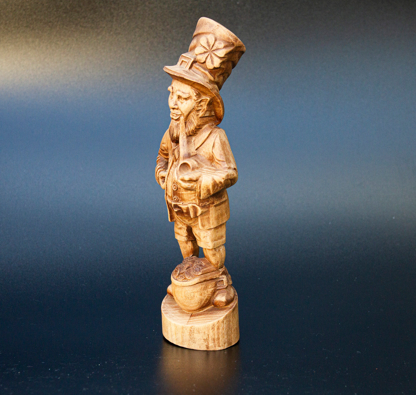 Leprechaun Wooden Sculpture, Irish Wish-granting Wizard
