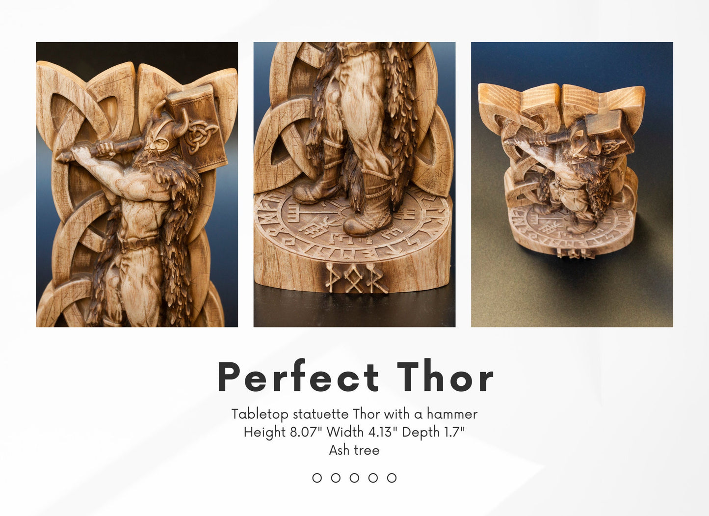 Thor Statue Tabletop Wood Sculpture Figurine Scandinavian Gods Statue Altar Souvenir Norse Gods