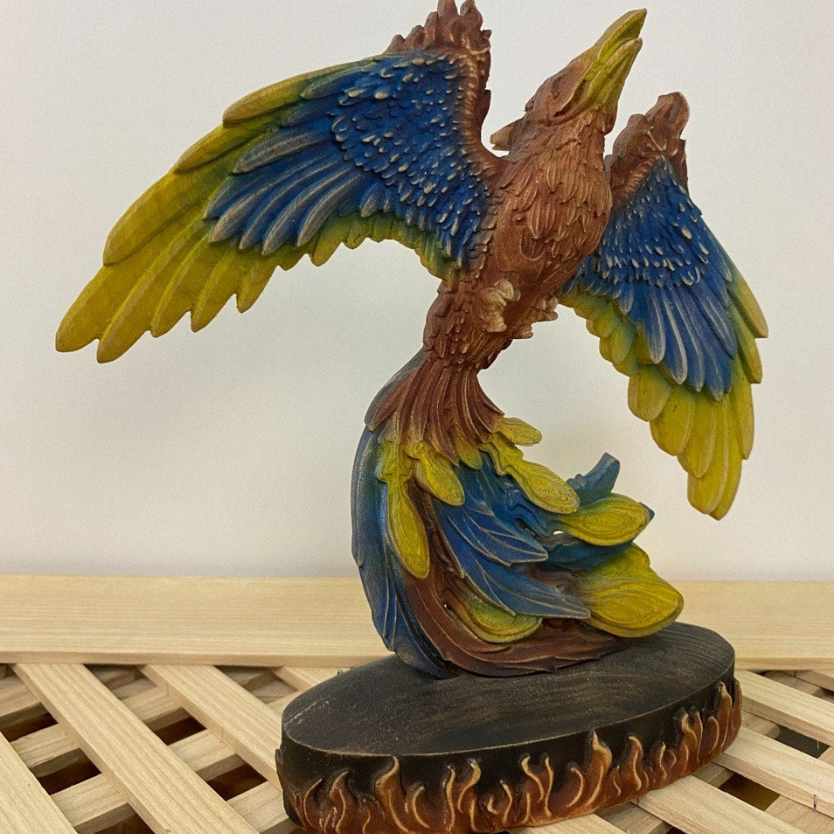 Phoenix Greek statue Phoenix statue Mythical bird Colored phoenix Egyptian phoenix Greek mythology Fantasy statue Fantasy wood décor