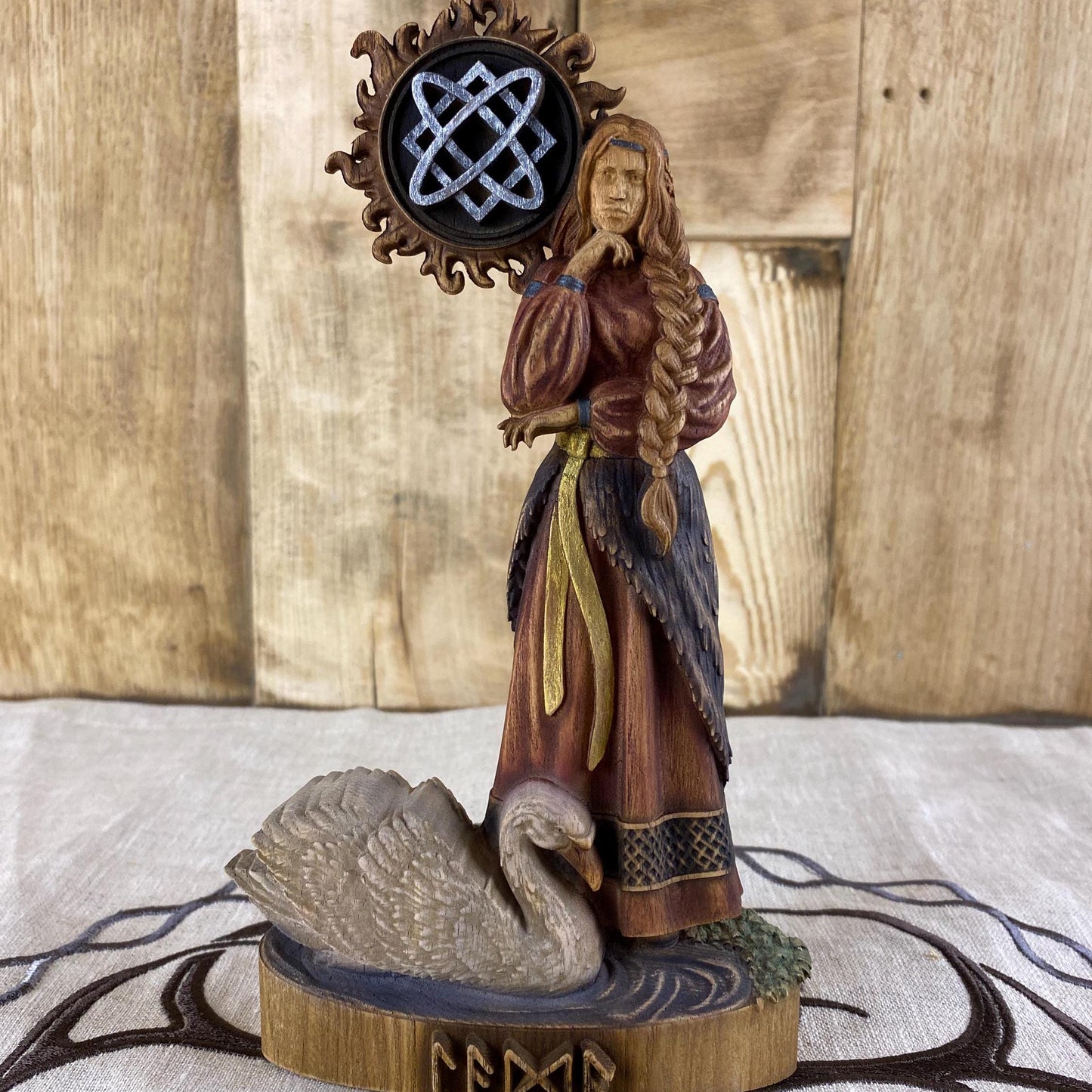 Lada Figure β Wooden Slavic Goddess Statue β Symbol of Love, Beauty & Spring with Sacred Swan