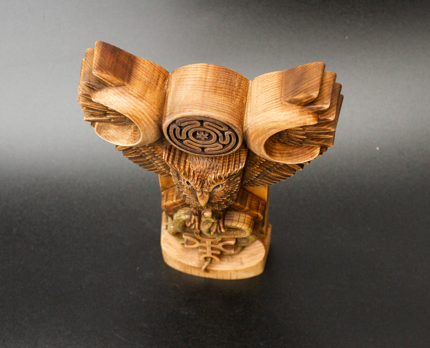 Hecate Owl Figurine – Wooden Hecate Owl Statue – Sacred Owl of Hecate Hand-Carved from Ecological Ash Wood