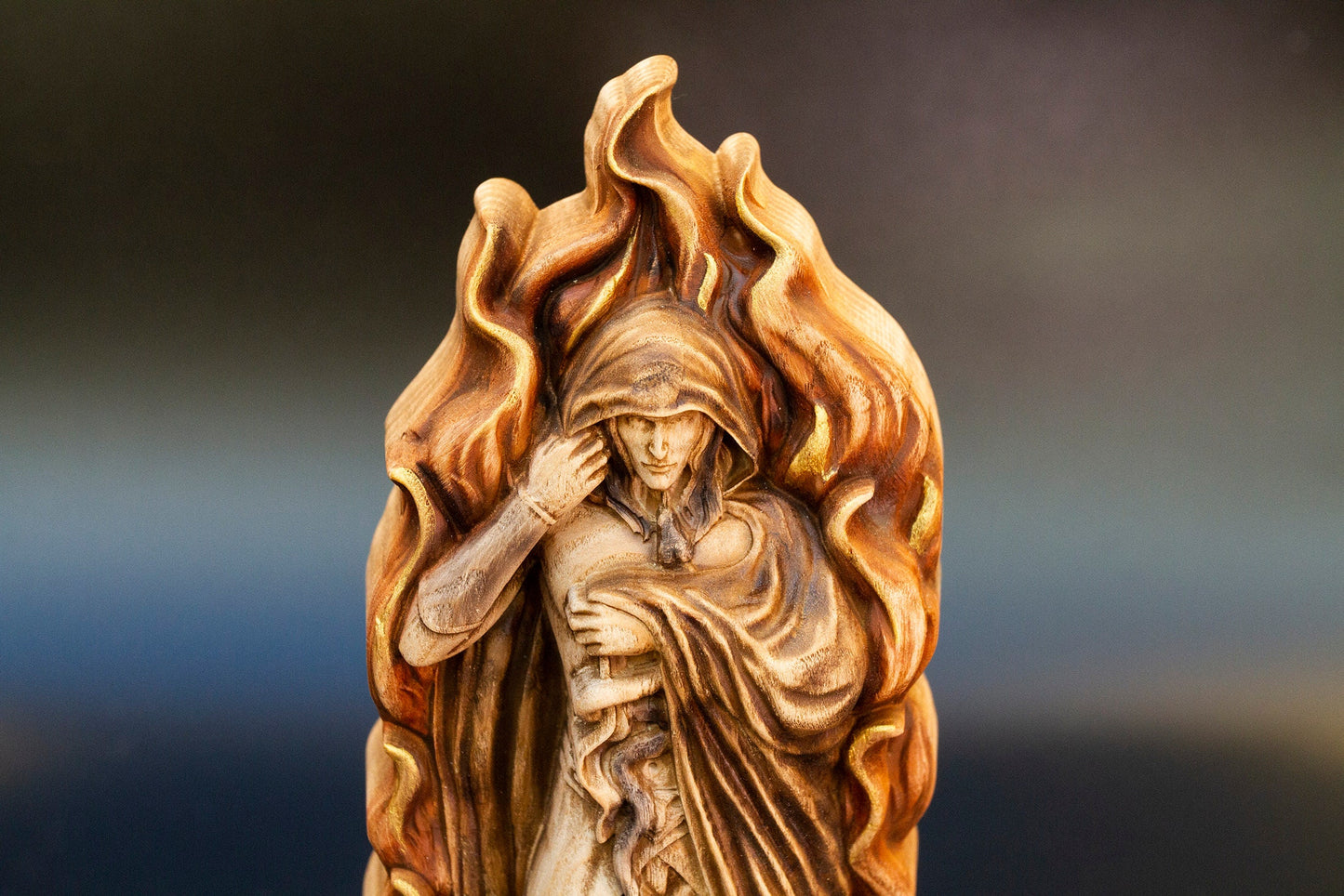 Loki Figure – Wooden Norse God Statue – Symbol of Fire, Mischief & Transformation in Ash Wood