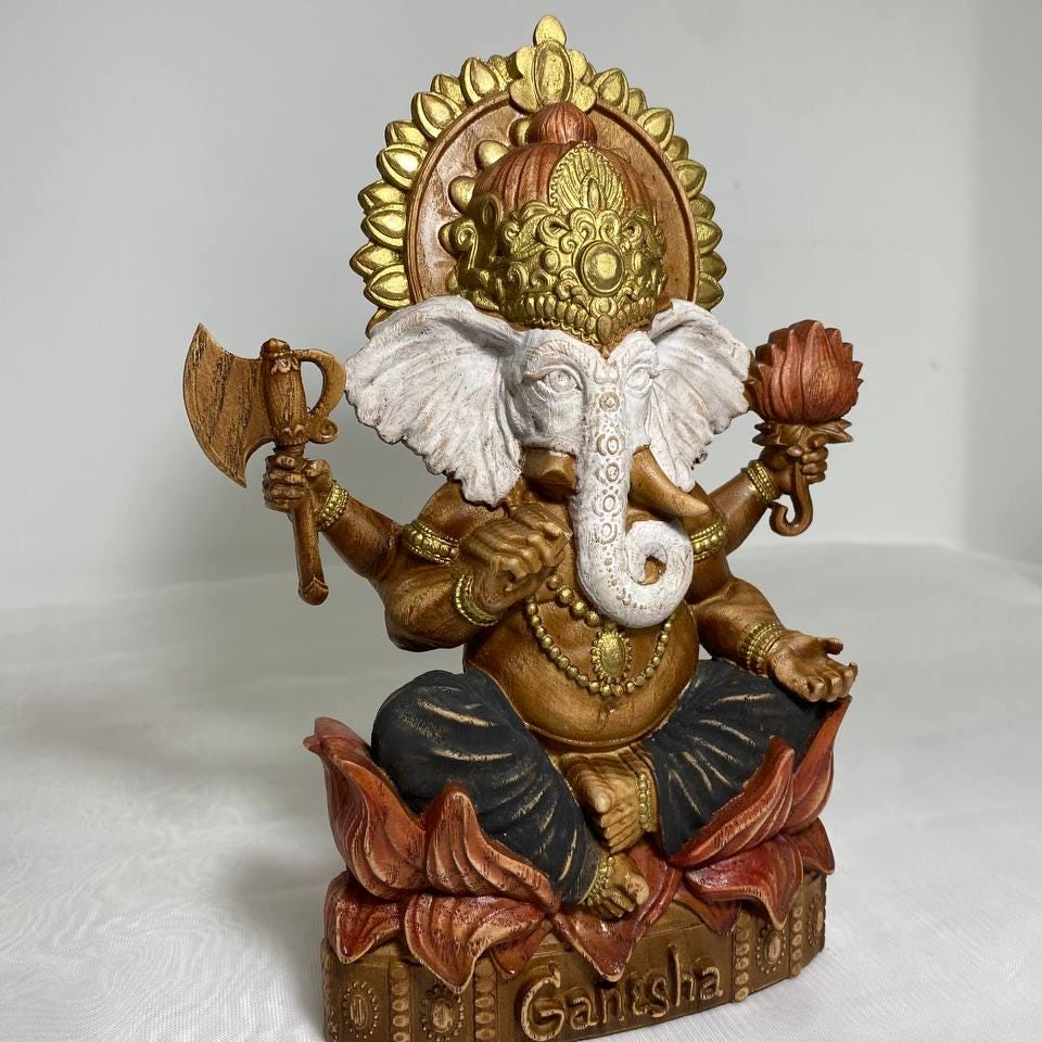 Ganesha Statue – Handcrafted Wooden Ganesha Figurine – Sacred Ganesha Hindu God Decor Made of Ash Wood