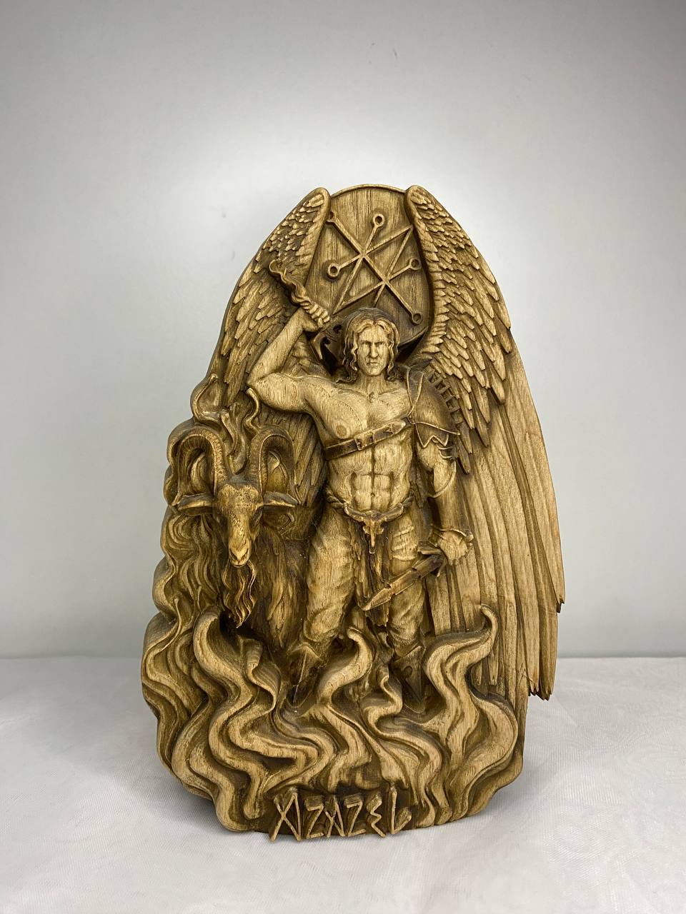 Azazel Figure – Wooden Occult Angel Statue – Symbol of Rebellion, Mystery & Primal Power