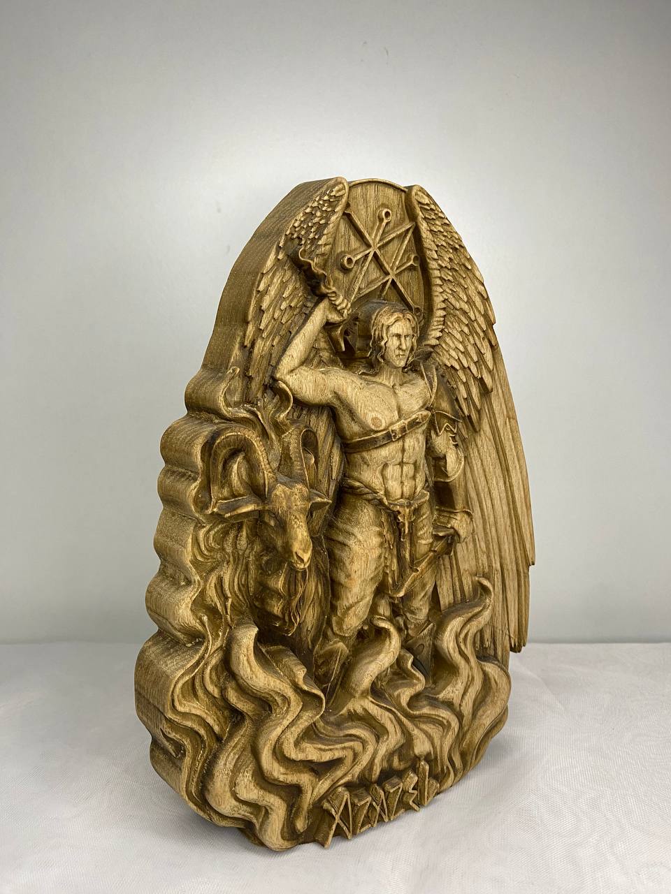 Azazel Figure – Wooden Occult Angel Statue – Symbol of Rebellion, Mystery & Primal Power