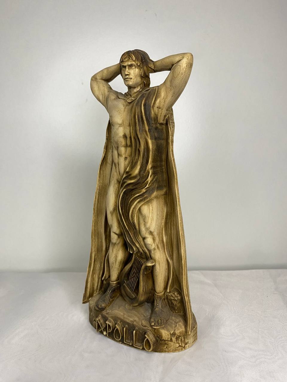 Apollo Figure โ Wooden Greek God Statue โ Symbol of Music, Light & Prophecy in Ash Wood