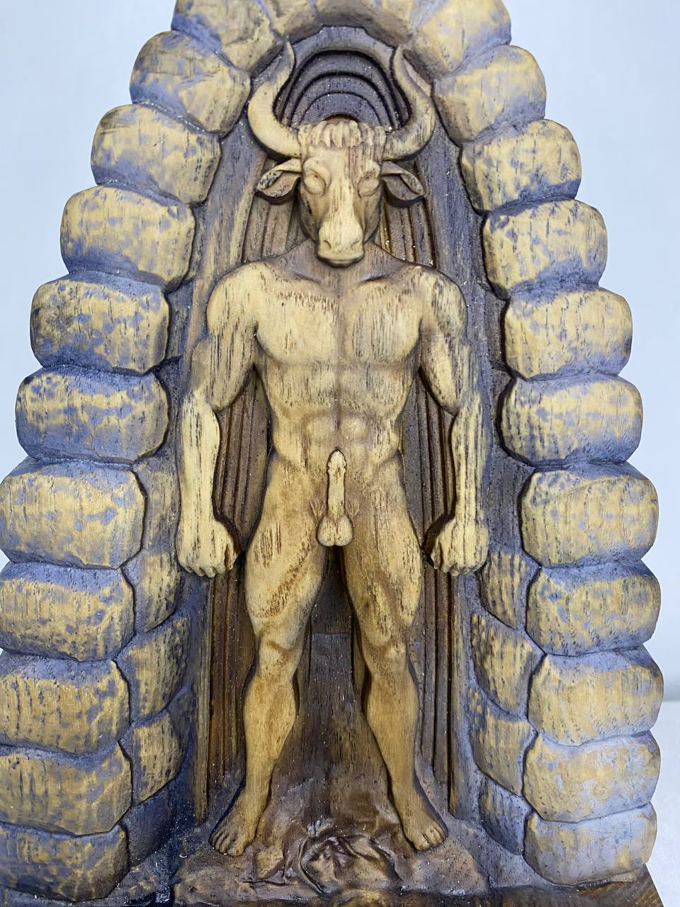 Minotaur Figure – Wooden Mythical Beast Statue – Symbol of Power, Maze & Primal Fury in Ash Wood