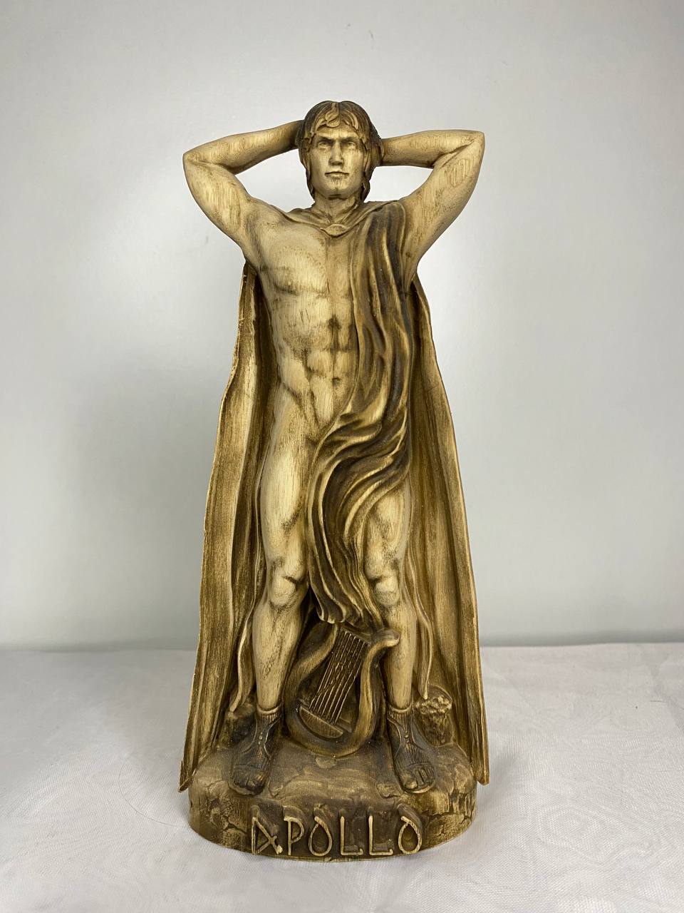 Apollo Figure โ Wooden Greek God Statue โ Symbol of Music, Light & Prophecy in Ash Wood