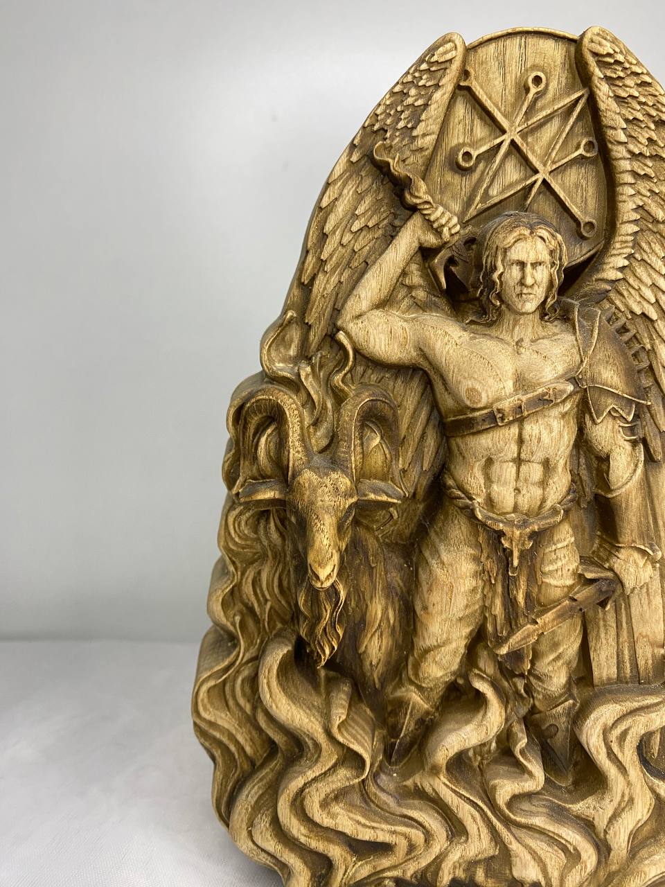 Azazel Figure – Wooden Occult Angel Statue – Symbol of Rebellion, Mystery & Primal Power