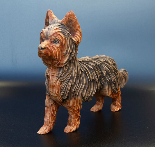 York Terrier - Charmante statuette de York Terrier en bois fabriquée à la main : un délice canin fantaisiste