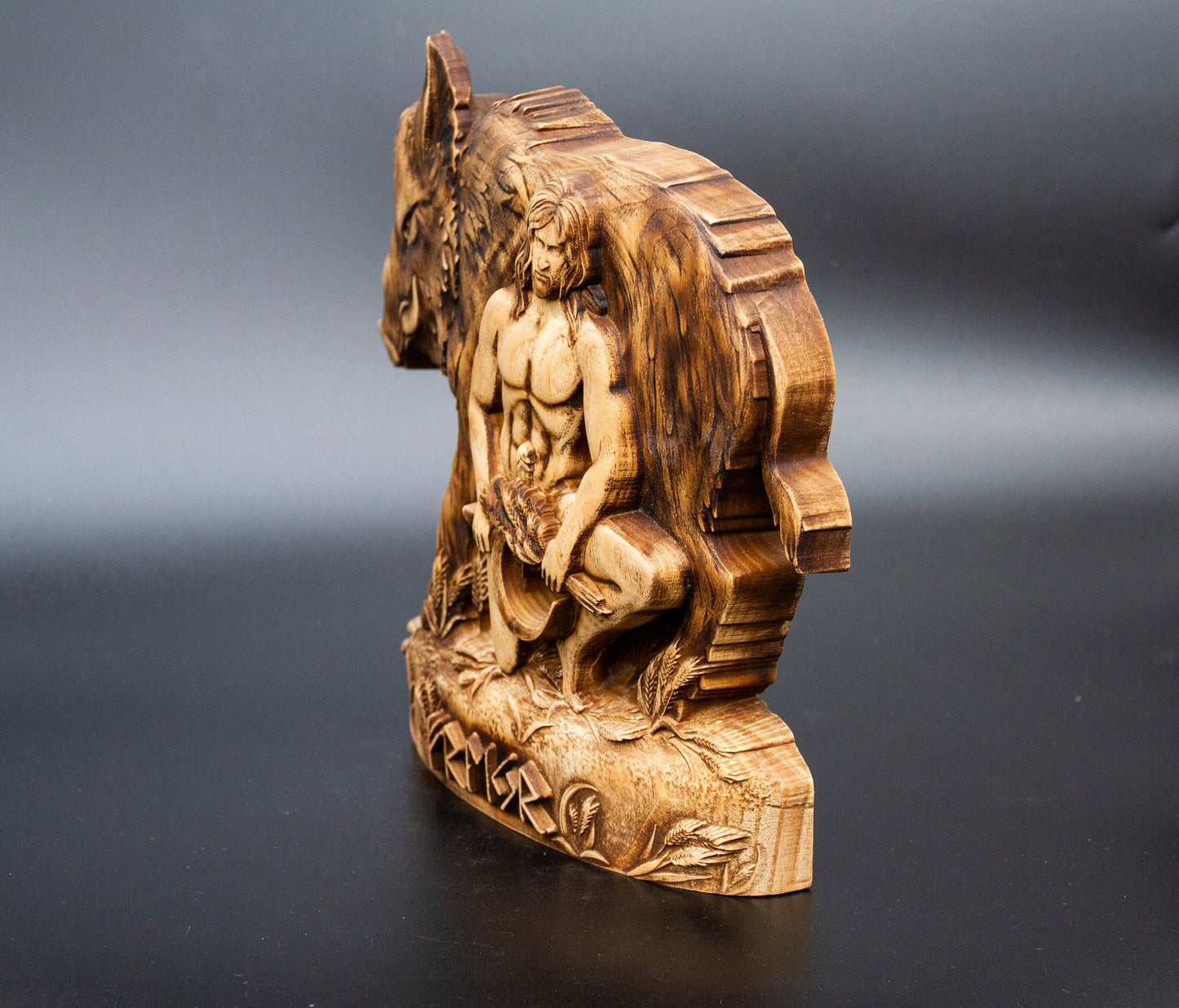 Freyr Statue – Wooden Freyr Figurine – Norse God of Fertility, Prosperity & Peace Made of Ecological Ash Wood