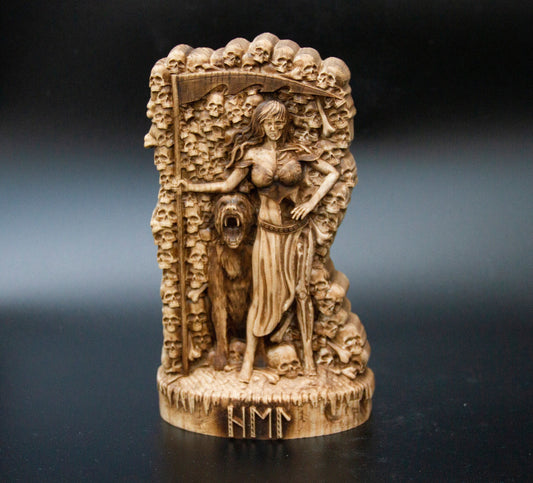 Figurine Hel Dieux Scandinaves Statue Sculpture en Bois Autel Souvenir Personnages du Nord