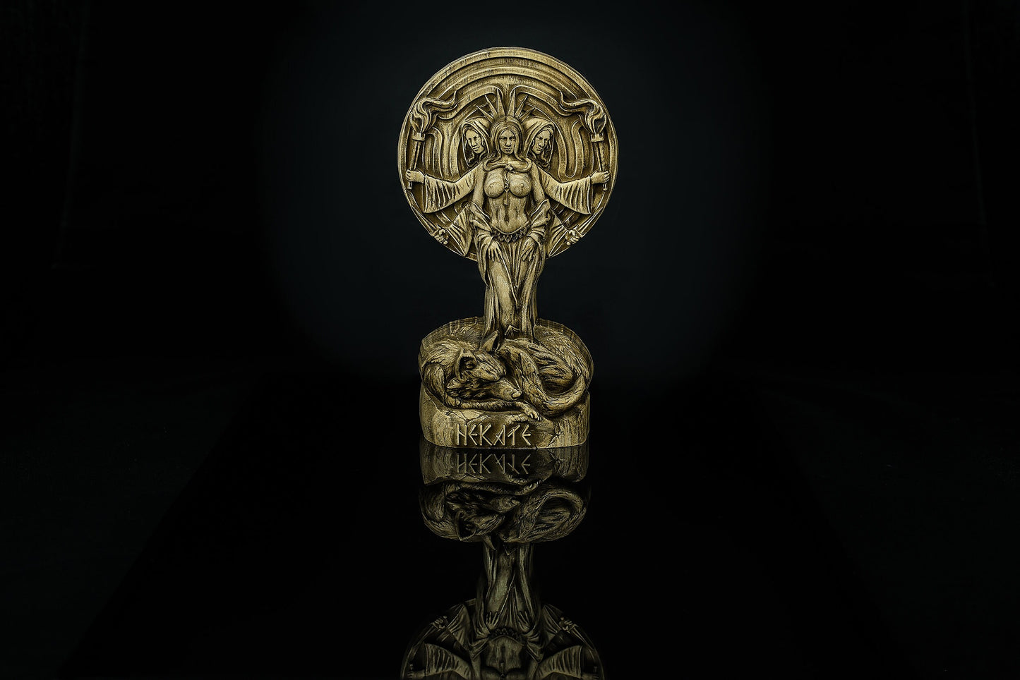 Hecate Wooden Figurine 8 Inches Tall Ash Wood