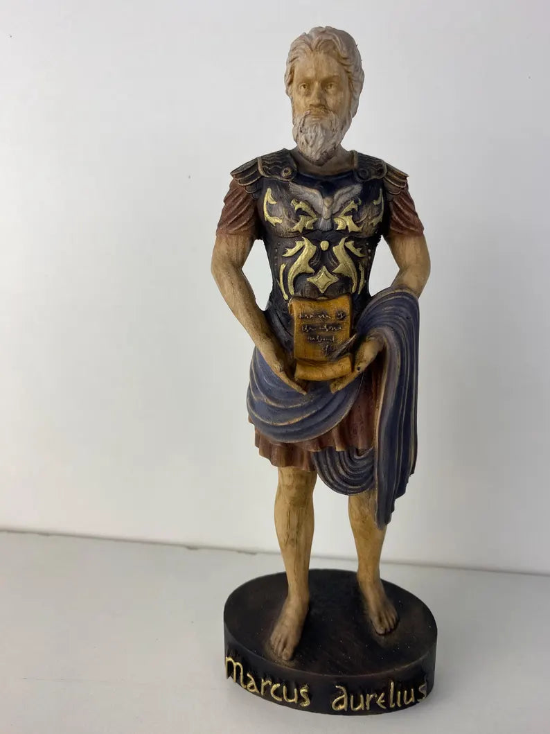 Marcus Aurelius Wooden Statue – Hand-Carved Stoic Figurine by PerCubes