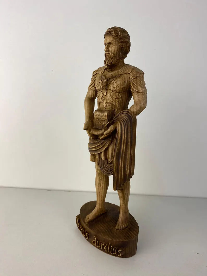 Marcus Aurelius Wooden Statue – Hand-Carved Stoic Figurine by PerCubes