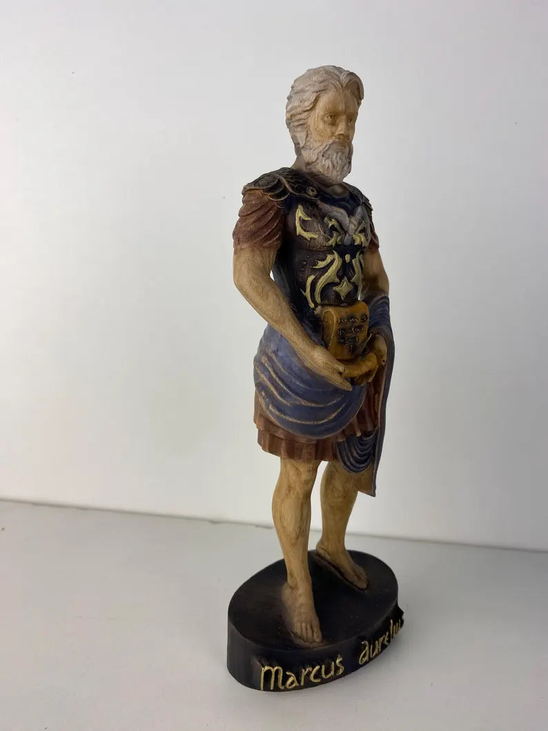 Marcus Aurelius Wooden Statue – Hand-Carved Stoic Figurine by PerCubes