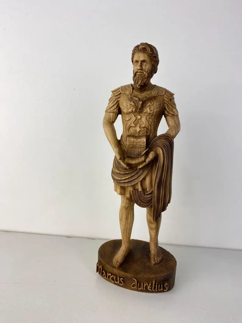 Marcus Aurelius Wooden Statue – Hand-Carved Stoic Figurine by PerCubes